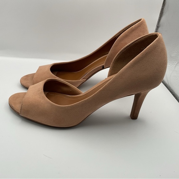 H&M Peach Faux Suede Peeptoe Pumps Size 37 - Picture 3 of 7
